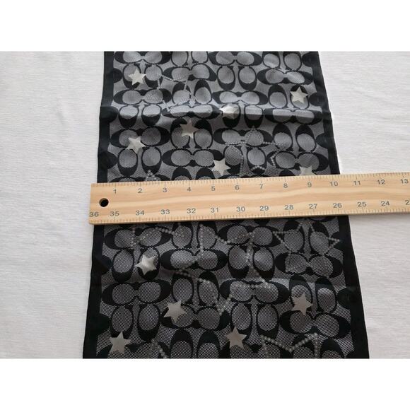 Coach Brand Narrow Scarf 10"x 60” 100% Silk Black Monogram C Logo Stars - Picture 5 of 6